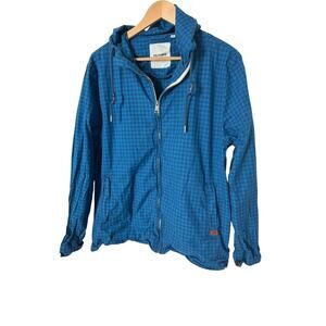 Ben Sherman Men's Blue Check Pattern Zip Up Hooded Jacket Large Lightweight